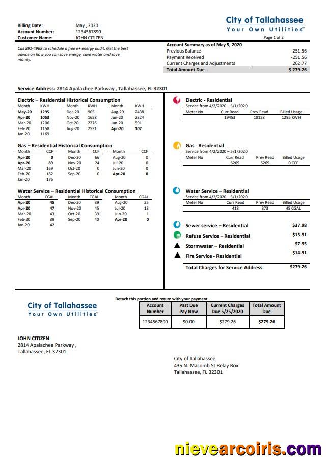 USA Florida City of Tallahassee Florida Your Own Utilities bill